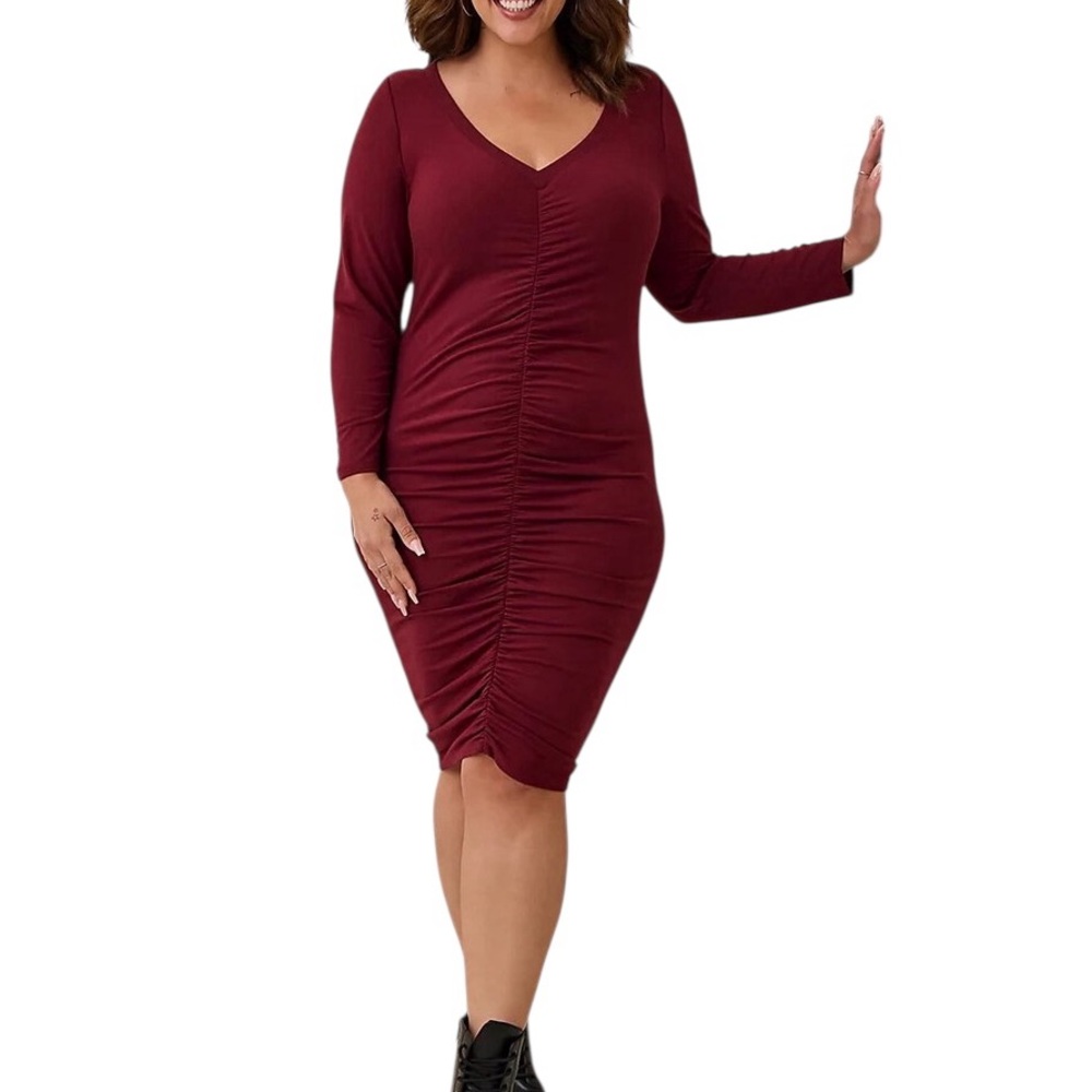 Torrid Burgundy Long Sleeve Ruched Bodycon Dress Date romantic sexy size 3x